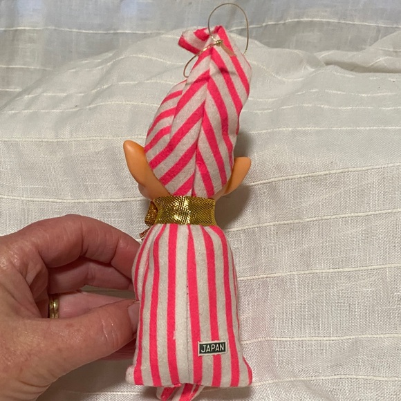 Vintage Pink and White Striped Elf Ornament - Picture 3 of 5